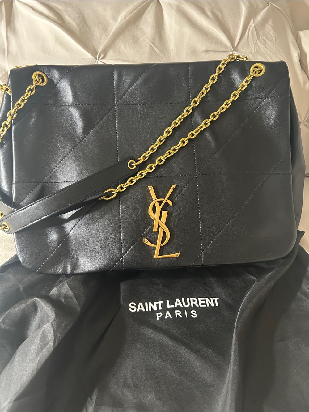 Puffer Large Chain Bag in Matelassé Lambskin Black